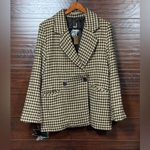 Blu Pepper Houndstooth Notch Collar Blazer Jacket Women’s Medium Brown Tan